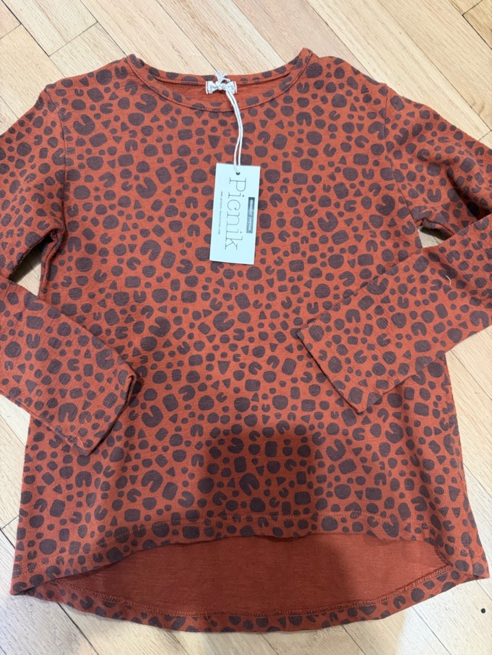 Girls' Rust Leopard Print Long Sleeve Top